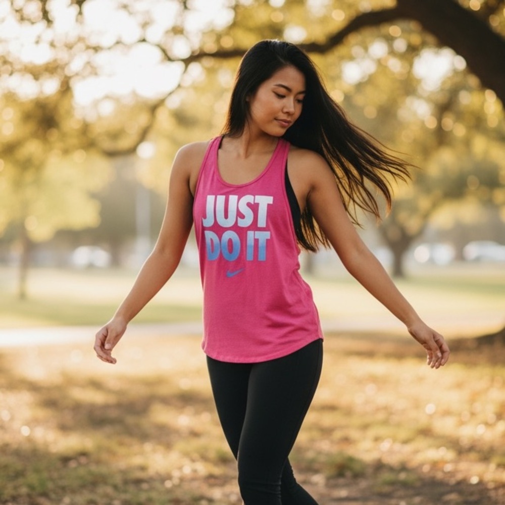 Nike The Athletic Cut Nike Tee Womens Pink Sleeveless Tank Top Logo - Medium
